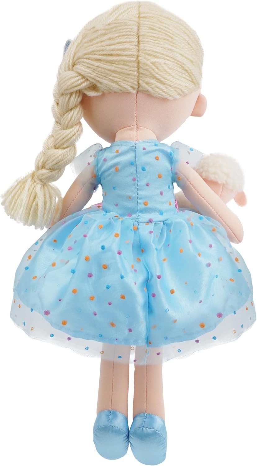 38cm Plush Doll with Lamb Companion Soft Cuddly Toy Blue Dress Gift Kids