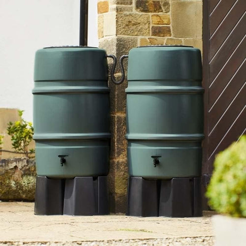 227L Green Double Garden Water Butt Kit With Stand & Tap
