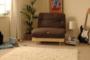 3ft Wooden Futon Bed Frame w/ Tufted Brown Mattress Guest Room Sofa