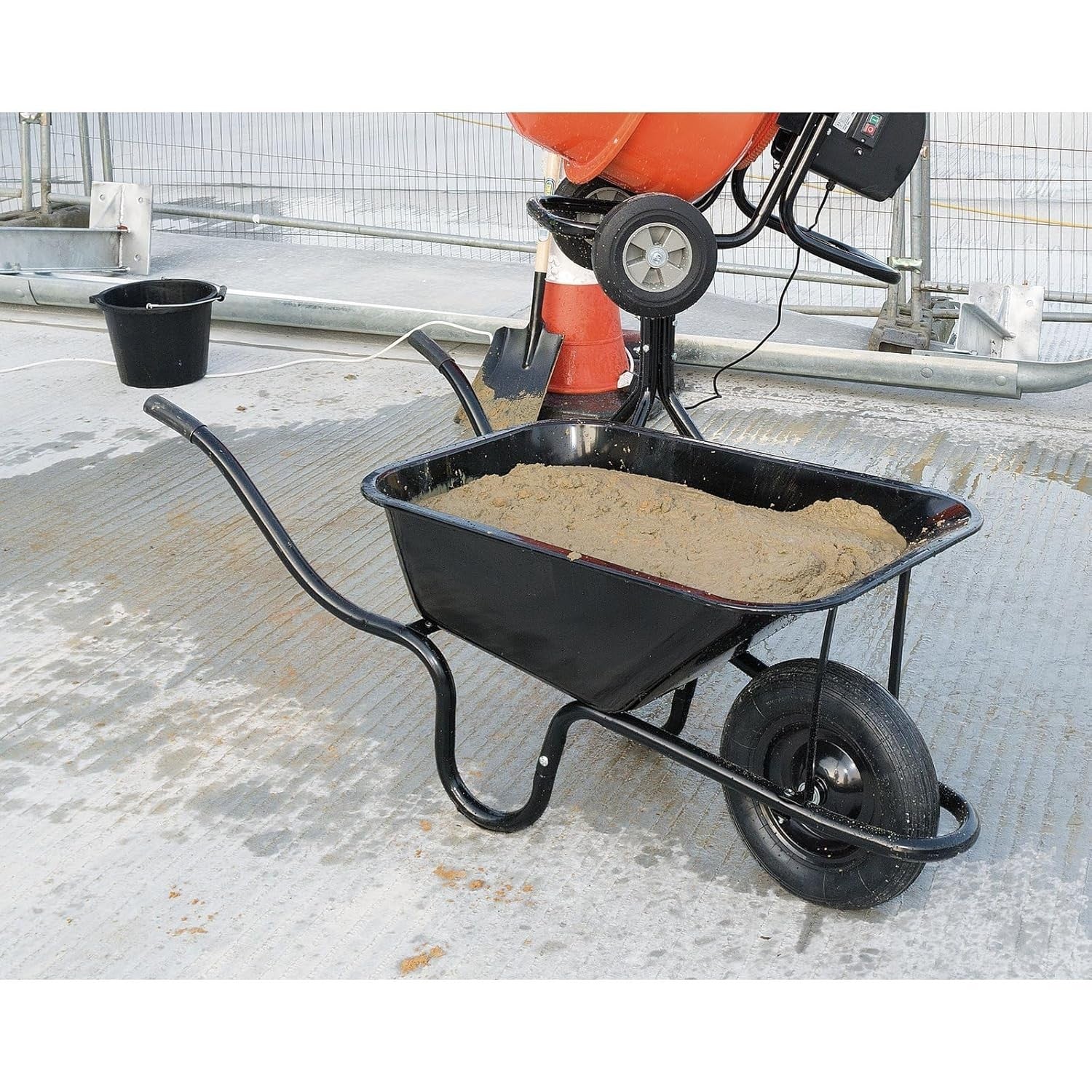 85L 1-Wheel Metal Wheelbarrow – Black – Heavy Duty Tray w/ Pneumatic Tyre 150kg