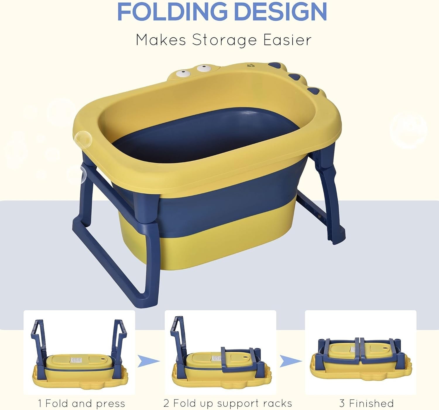 Baby Bathtub 0-6 Years | Collapsible Non-Slip Infant Toddler Bath with Stool