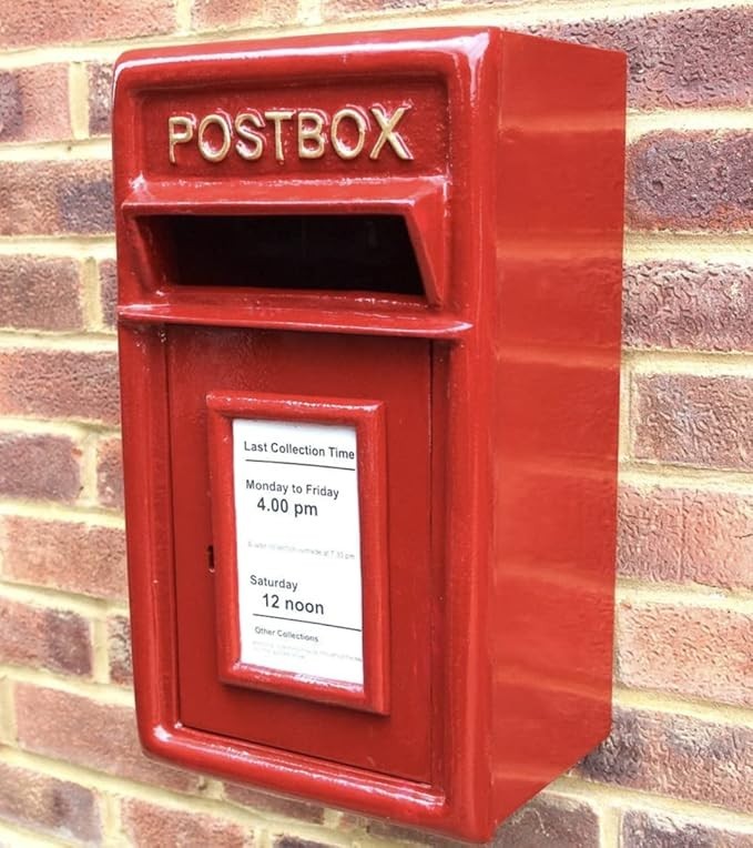 Lockable Cast Iron Wall Post Box Red | Weatherproof Mailbox | Heavy Duty 44x17cm