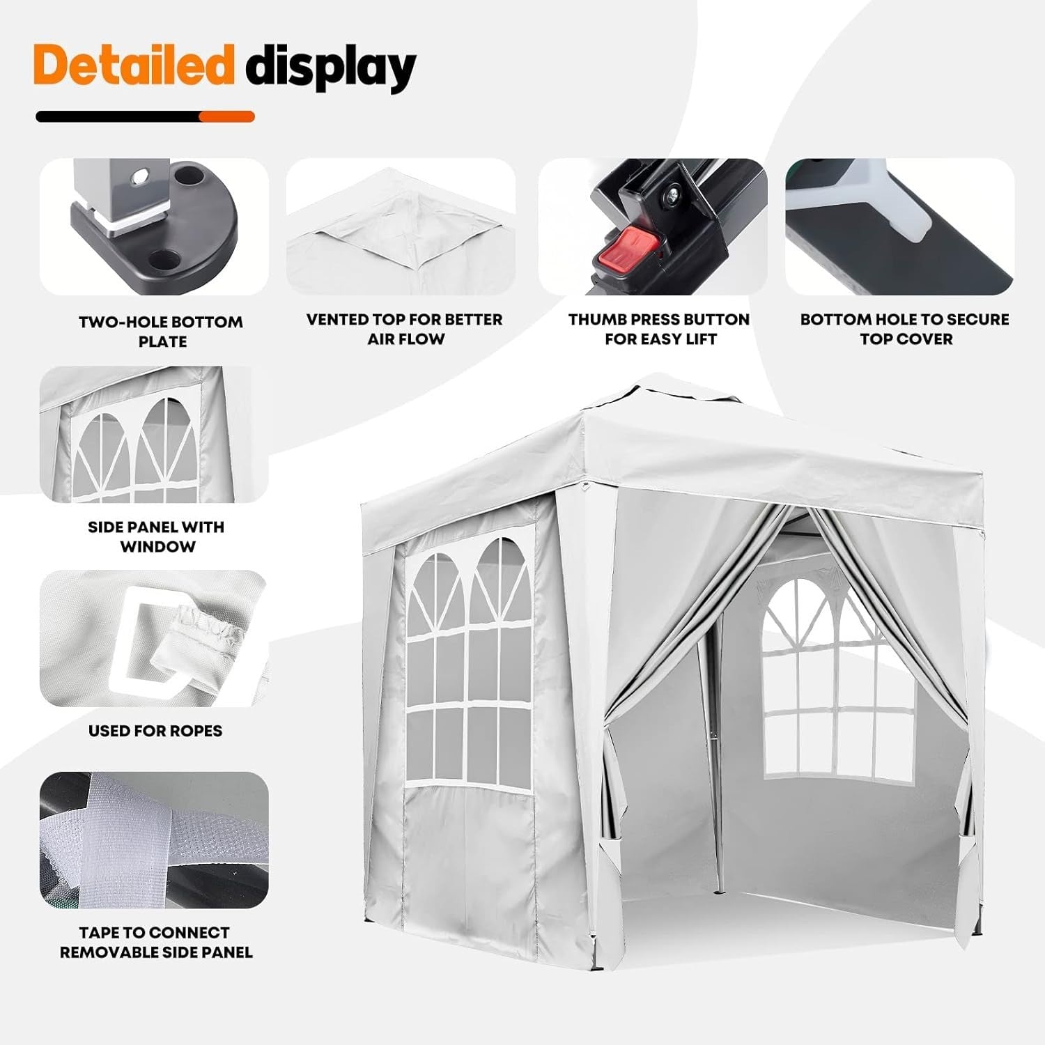 2x2M White Pop Up Gazebo With Removable Sides Waterproof Outdoor Tent