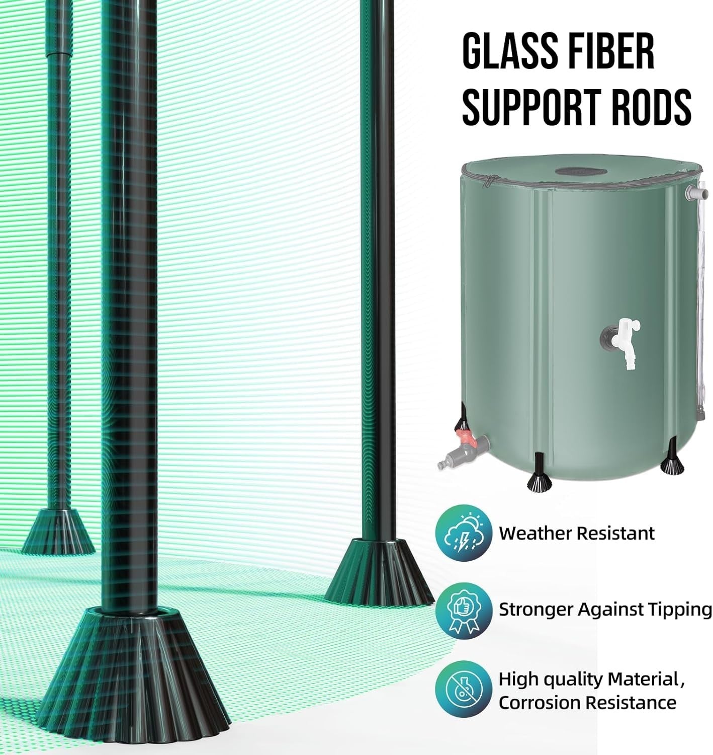 380L Collapsible PVC Garden Water Barrel with Spigots, Filter & Overflow