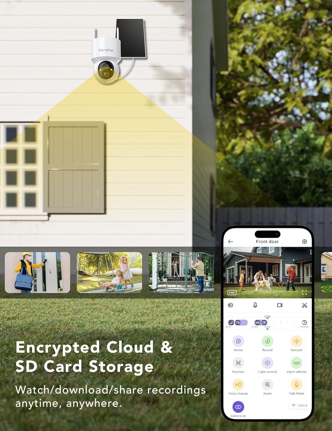 2K Solar Security Camera Wireless Outdoor PTZ 360° WiFi IP66 White