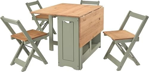 Space-Saving Butterfly Dining Set 4 Chairs Green Rustic Pine
