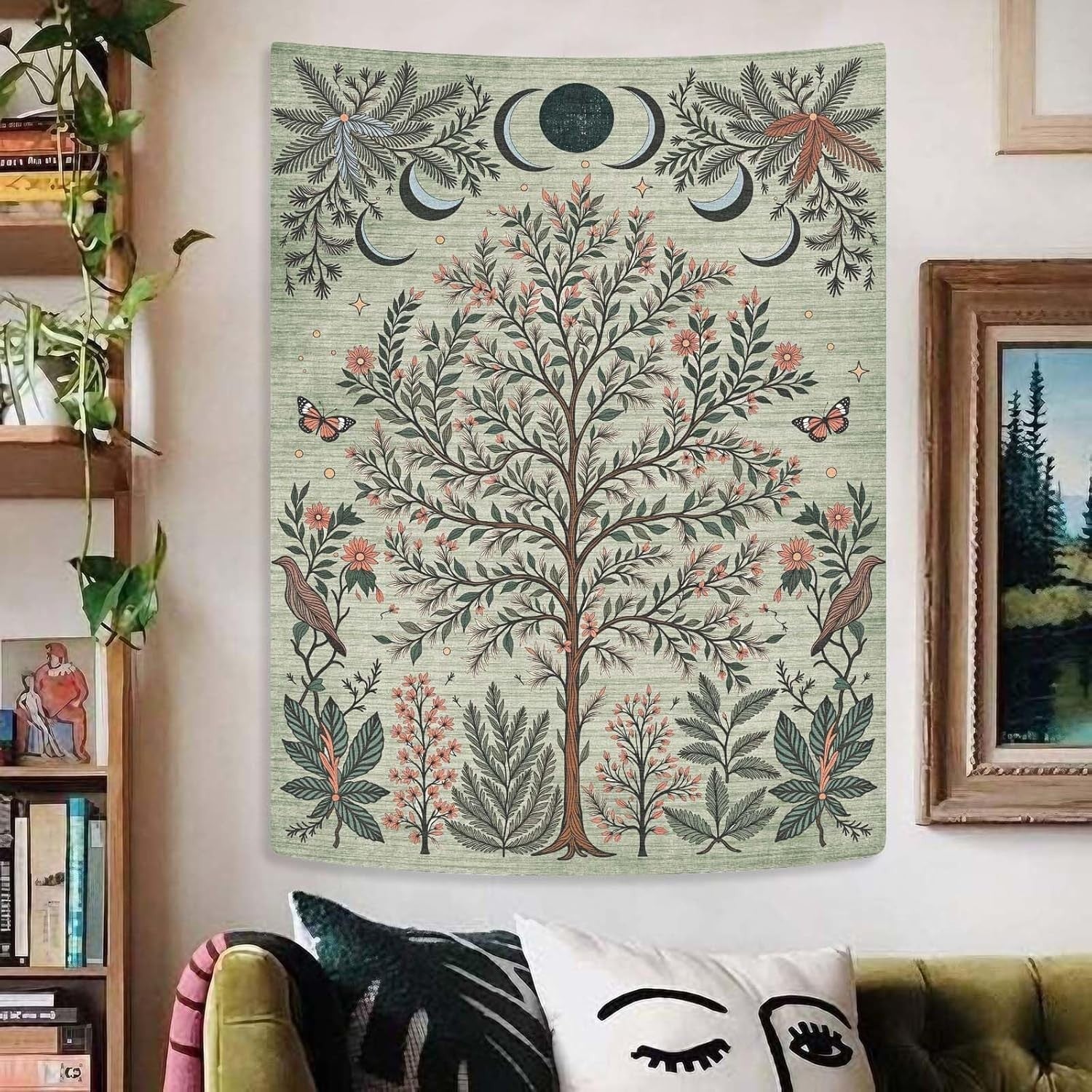 Tree of Life Moon Phase Tapestry Boho Wall Decor 36x48