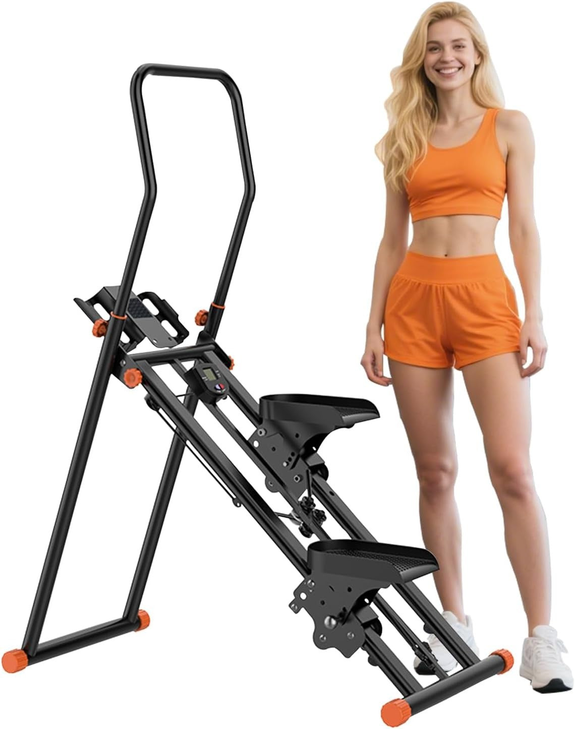 Foldable Stair Stepper Vertical Climber 3-Level Resistance LCD Adjustable Pedals
