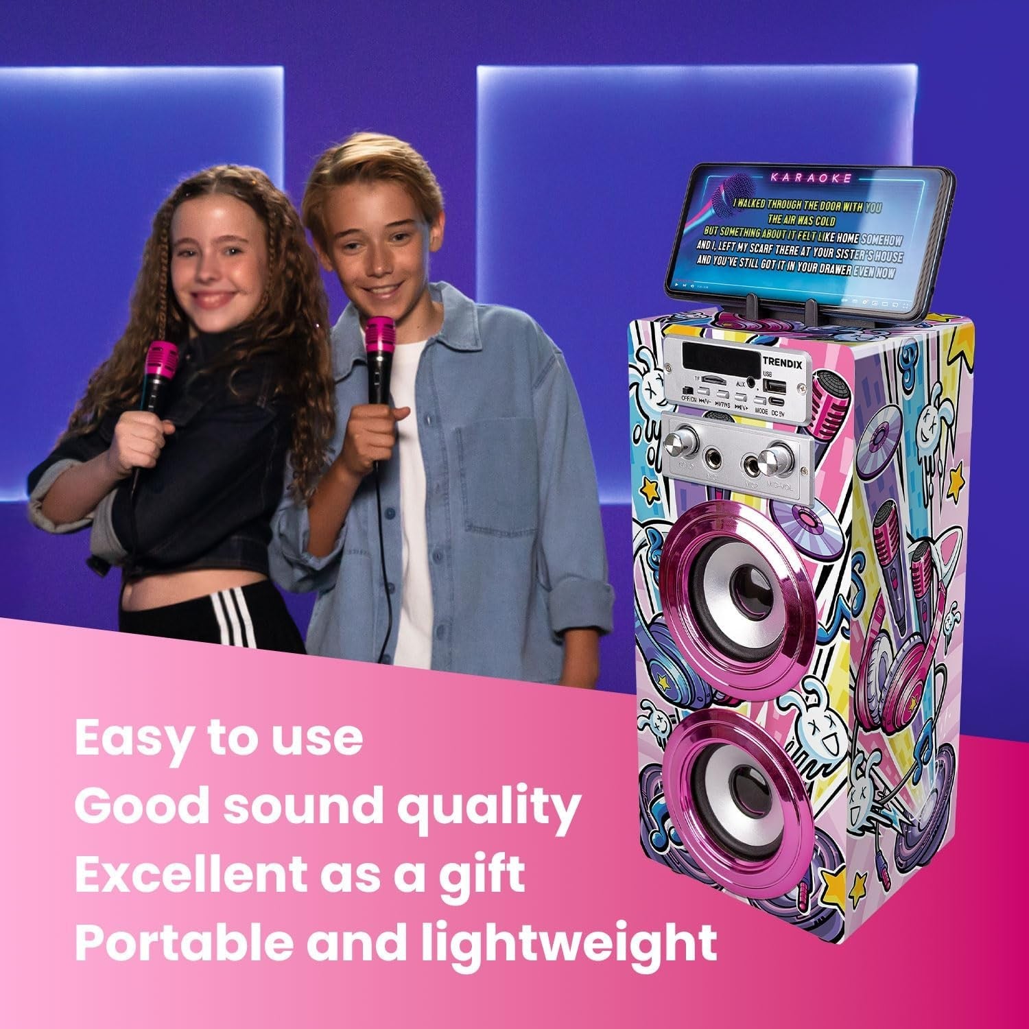 Pink Kids Karaoke Machine 2 Mics Bluetooth FM USB Party