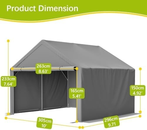 Outdoor Garden Storage Tent 10x10FT Waterproof Steel Frame Grey