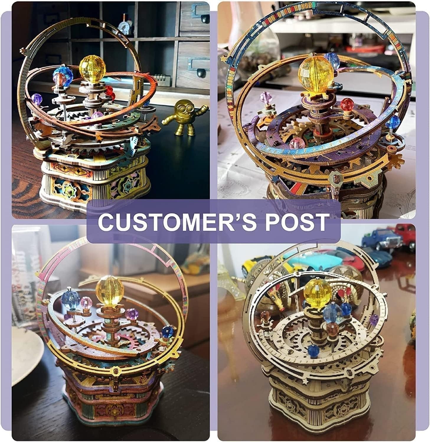 3D Wooden Starry Night Music Box Puzzle Mechanical Model Kit DIY Gift