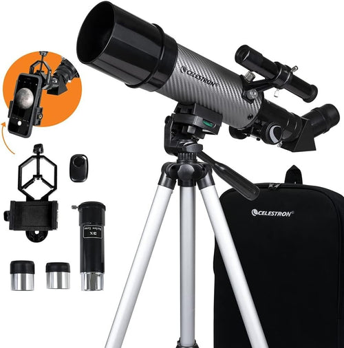60mm Refractor Telescope with Smartphone Adapter,Tripod and Backpack, Black/Grey