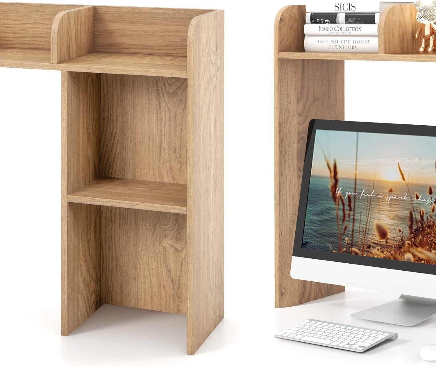Natural Wood 4-Tier Desktop Bookshelf 94cm Desk Hutch Organiser