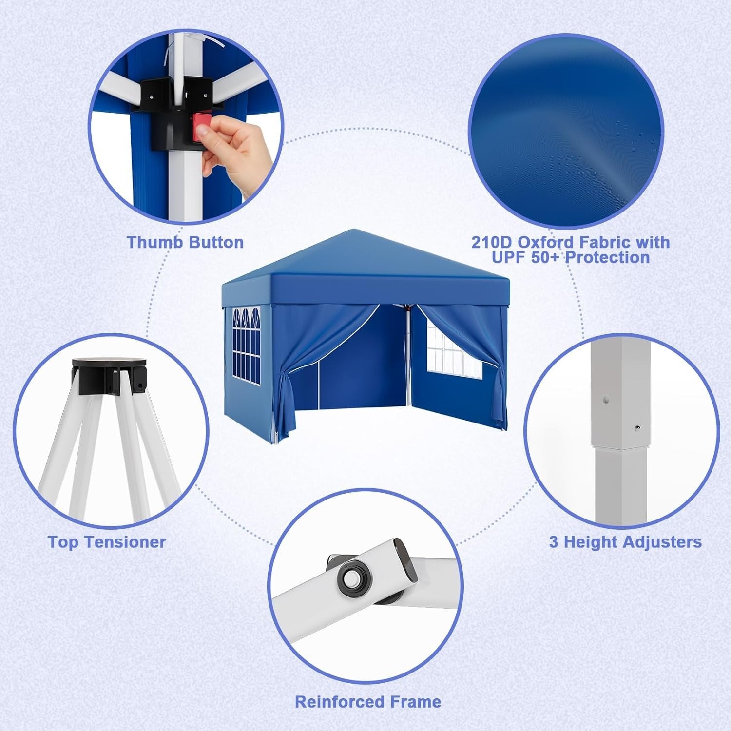 3x3M Blue Pop Up Gazebo With Removable Sidewalls Waterproof Outdoor Tent