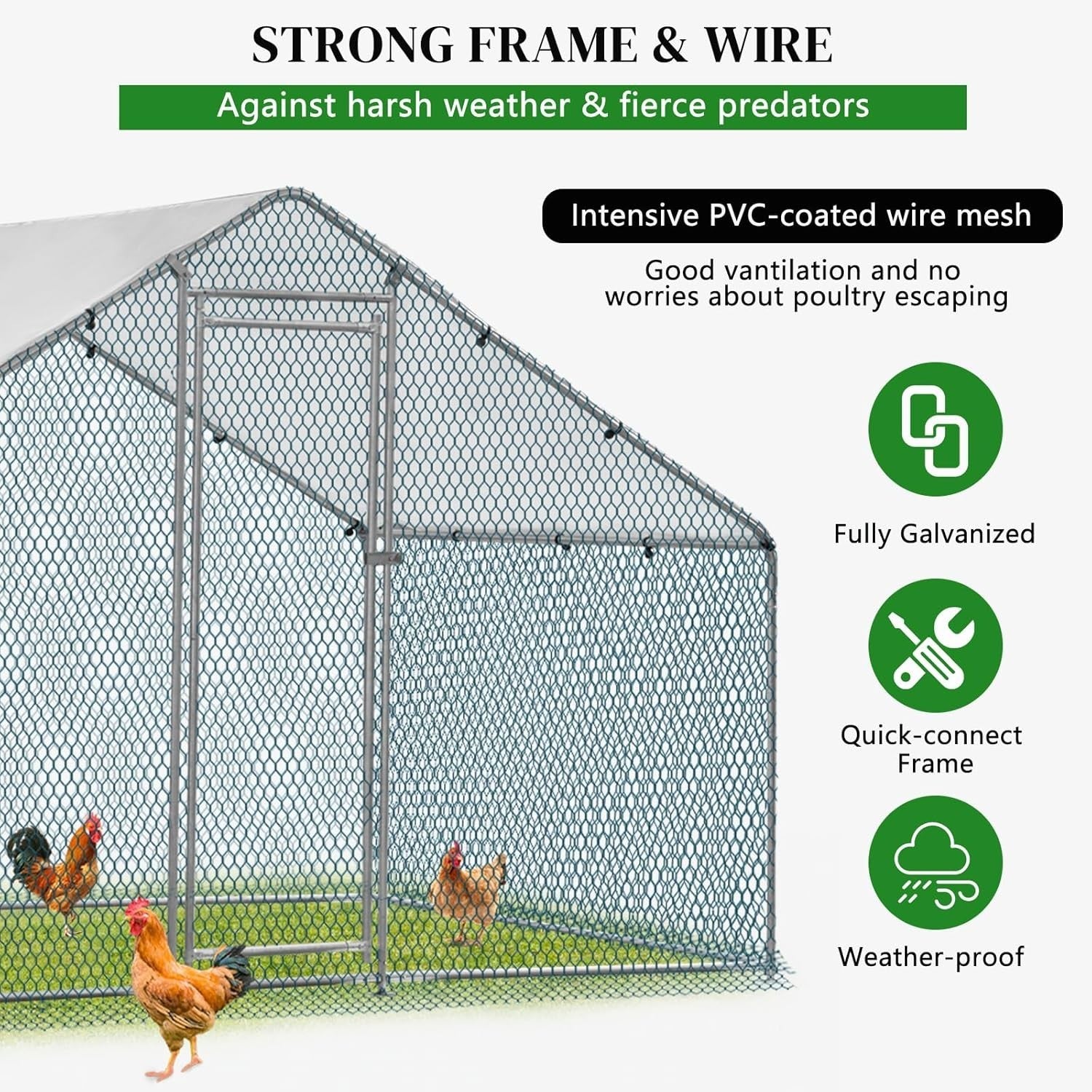 6.5x10FT Walk In Chicken Coop Run Galvanized Steel Pen
