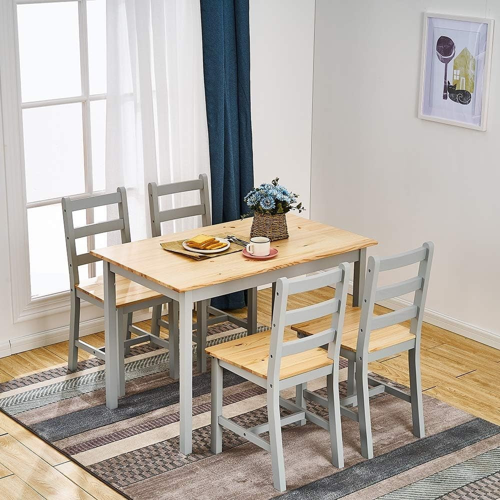 4 Seater Grey Pine Dining Table Set Wood Kitchen Room Furniture Compact
