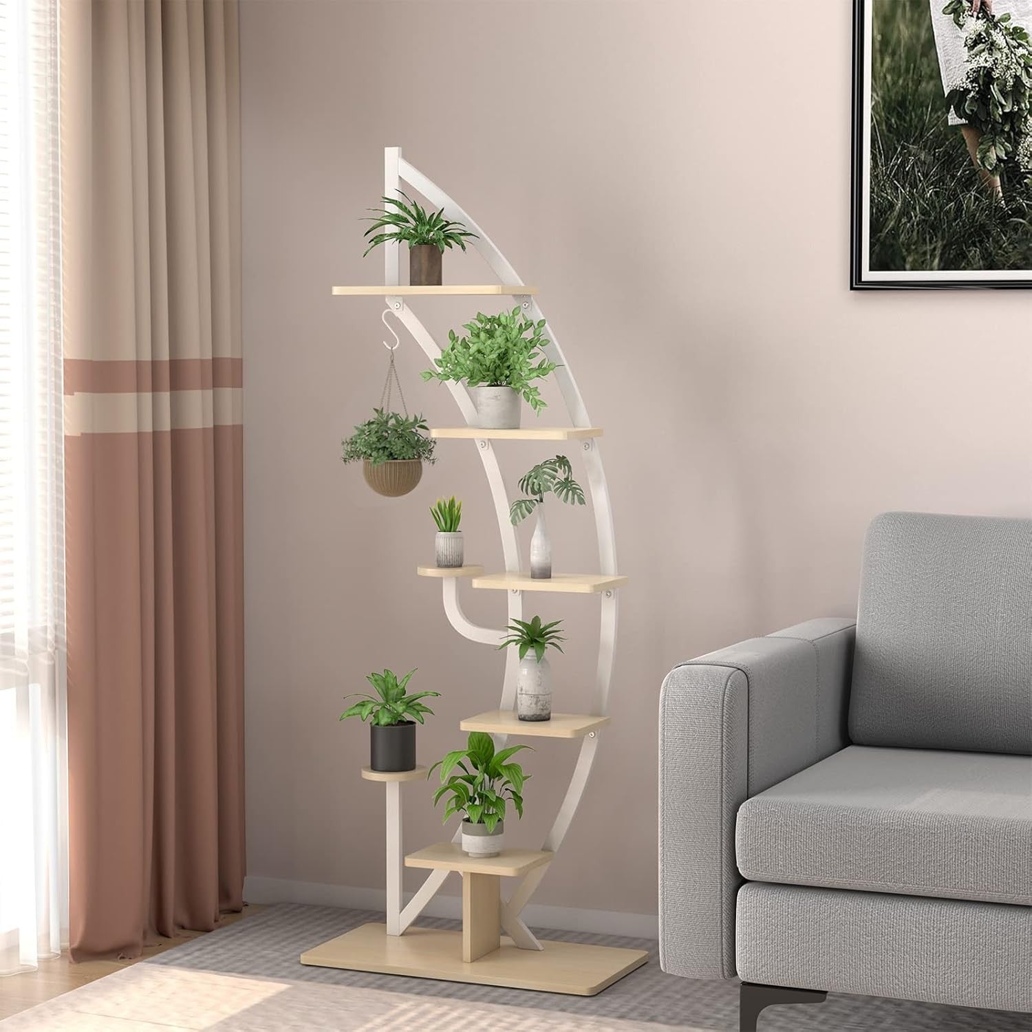 2PC 8 Tier Plant Stand Curved Half Moon Ladder Shelf Indoor Outdoor Display