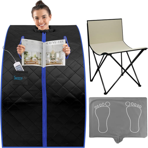 Portable Home Sauna Tent 1-Person – Infrared Steam w/ Foot Pad, Chair & Remote