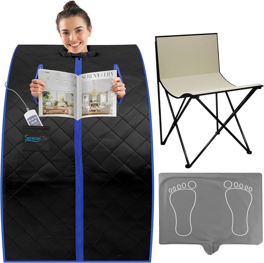Portable Home Sauna Tent 1-Person – Infrared Steam w/ Foot Pad, Chair & Remote