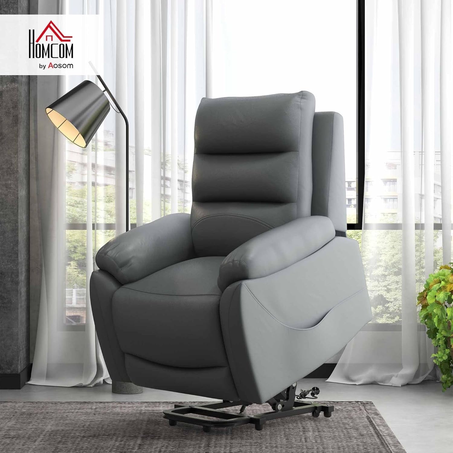 Power Lift Recliner Chair Massage Heat PU Leather 135° Recline w/ Footrest Grey