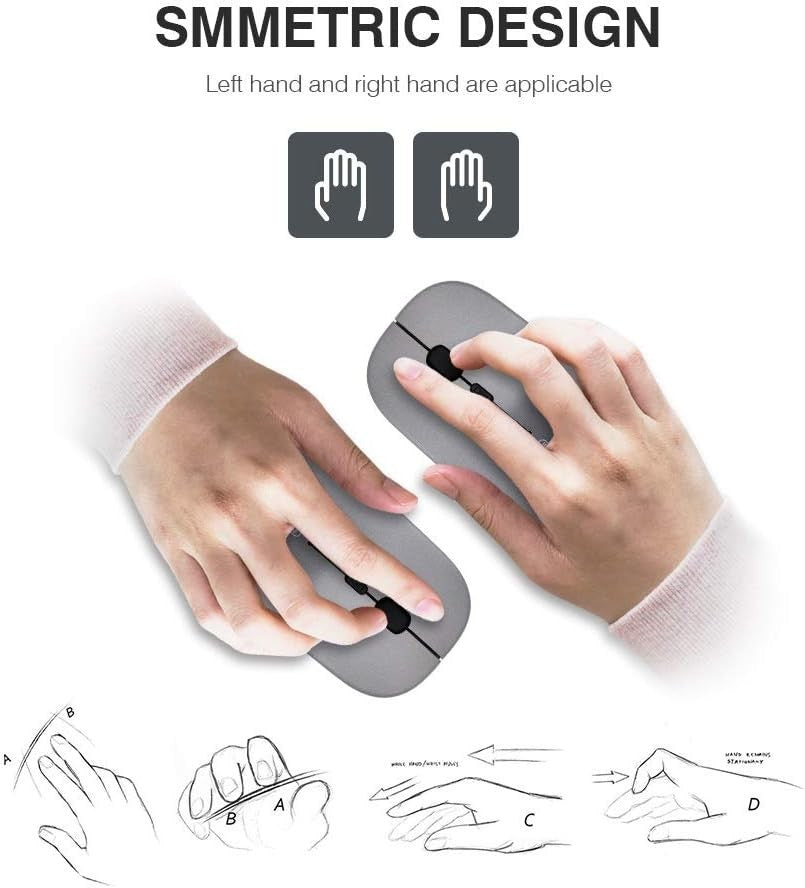 Slim Rechargeable Wireless Mouse Silent Click 2.4G USB Laptop PC Portable