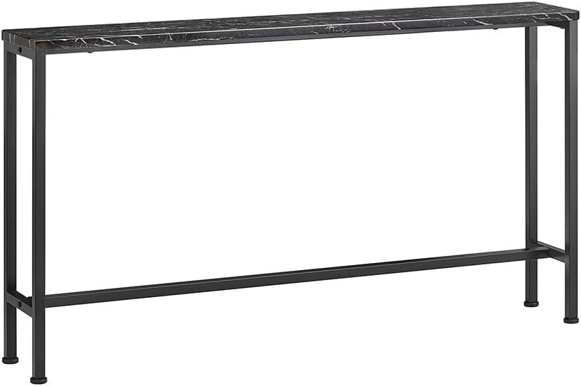 Slim Console Table 120x20x65cm Black Marble Effect Sturdy Metal Frame