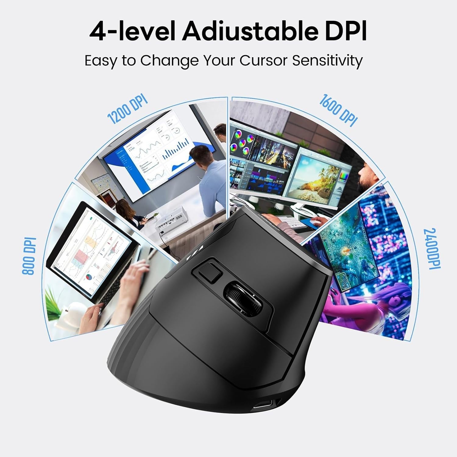 Ergonomic Vertical Wireless Mouse Rechargeable Bluetooth 5 Button