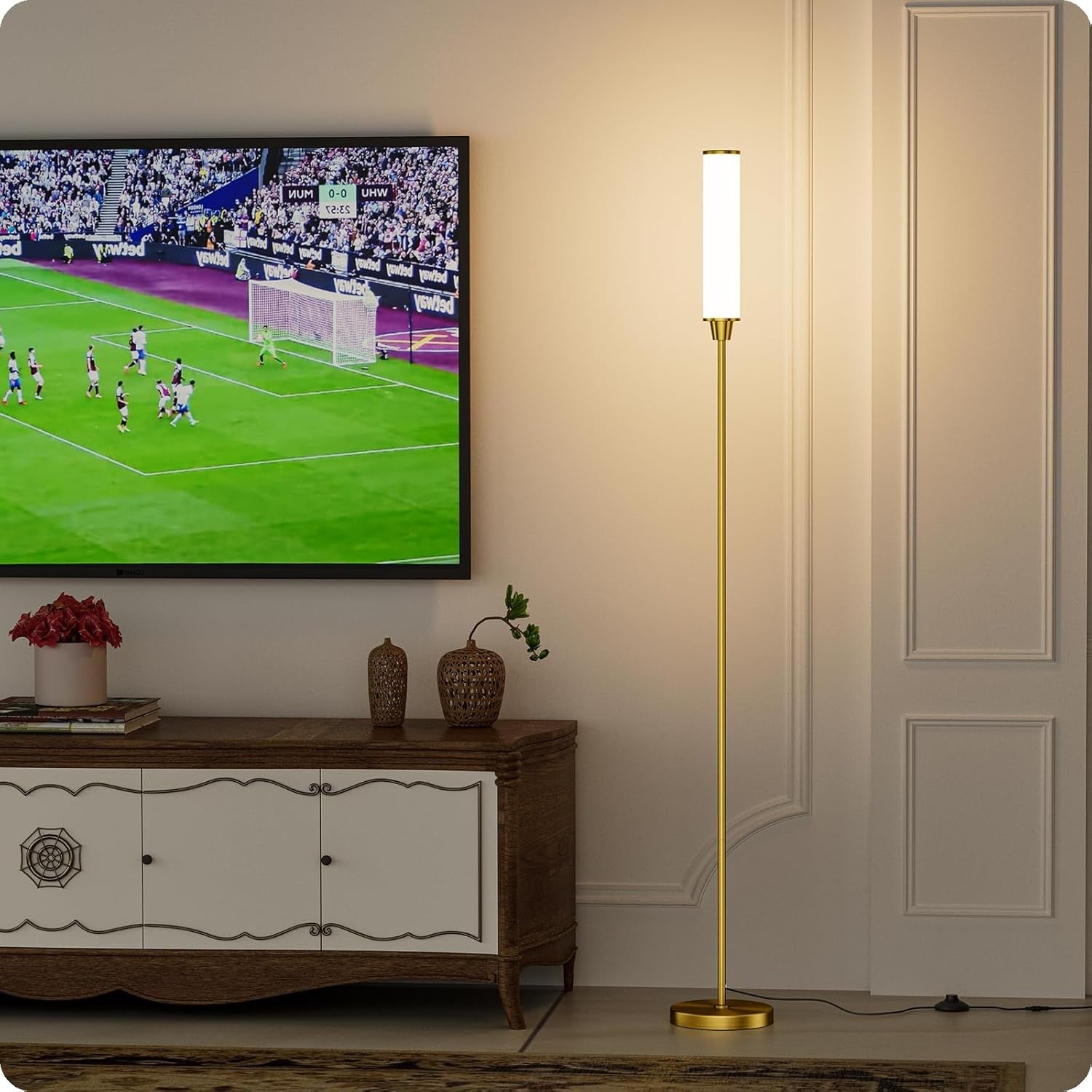 Dimmable LED Floor Lamp Remote Control Brass Gold Standing Corner Light
