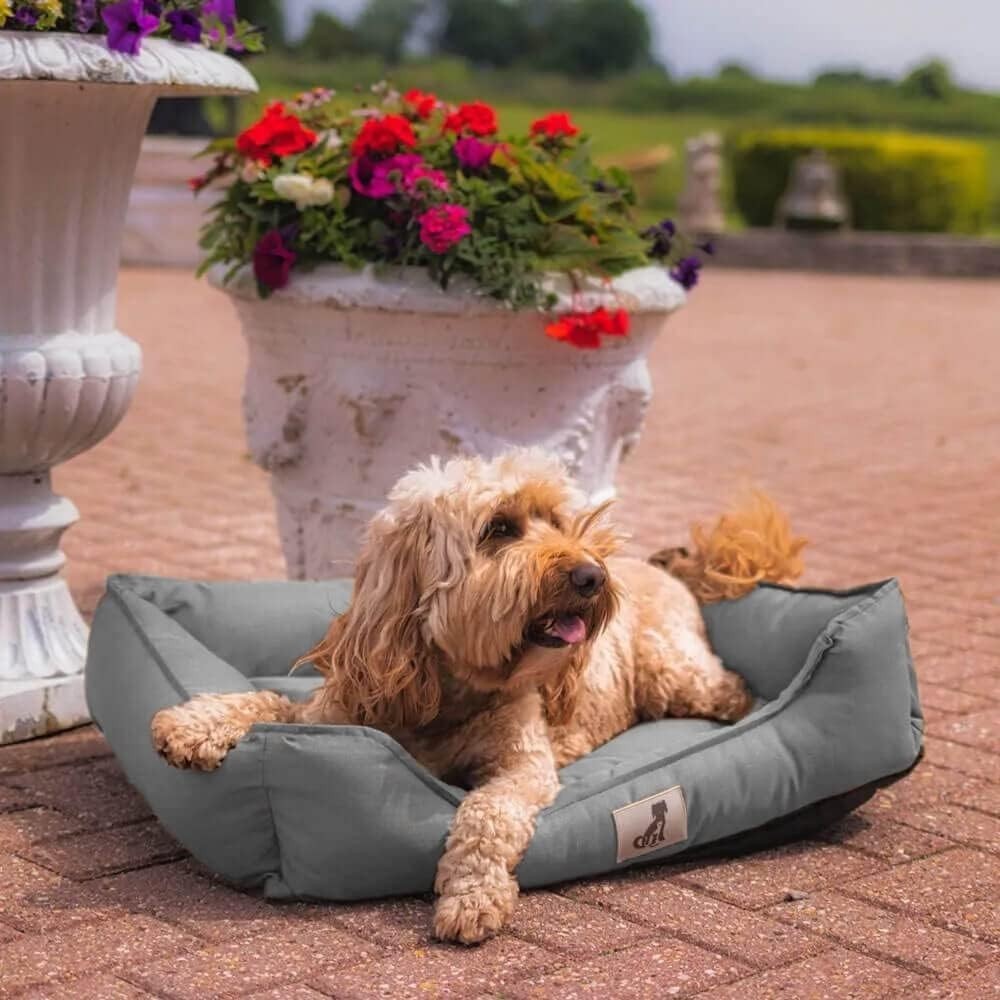 Medium Waterproof Dog Bed 75x58cm Washable Basket Grey