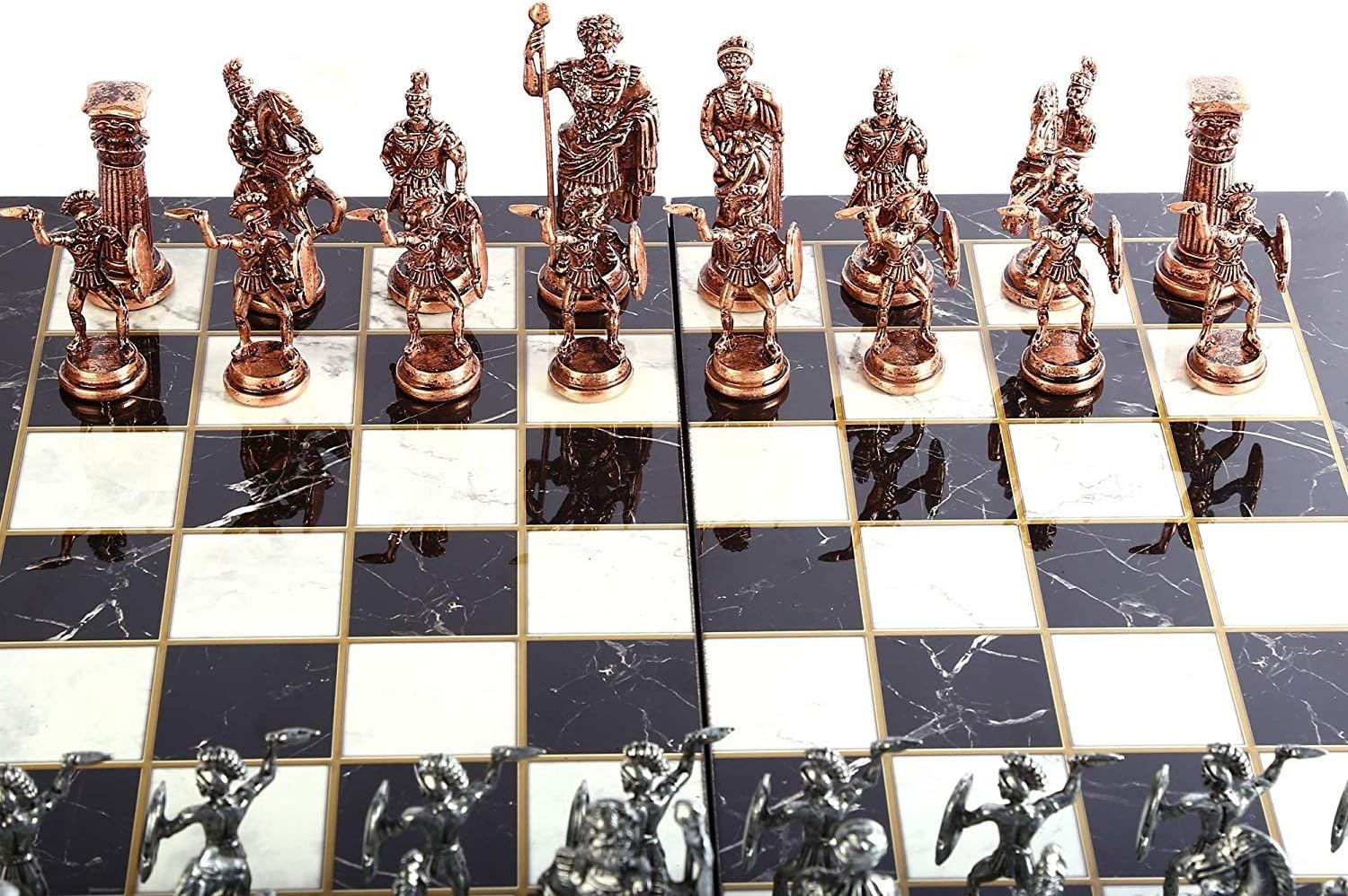 Luxury Metal Rome Chess Set 43cm Board | Handcrafted Antique Figures | Gift Set