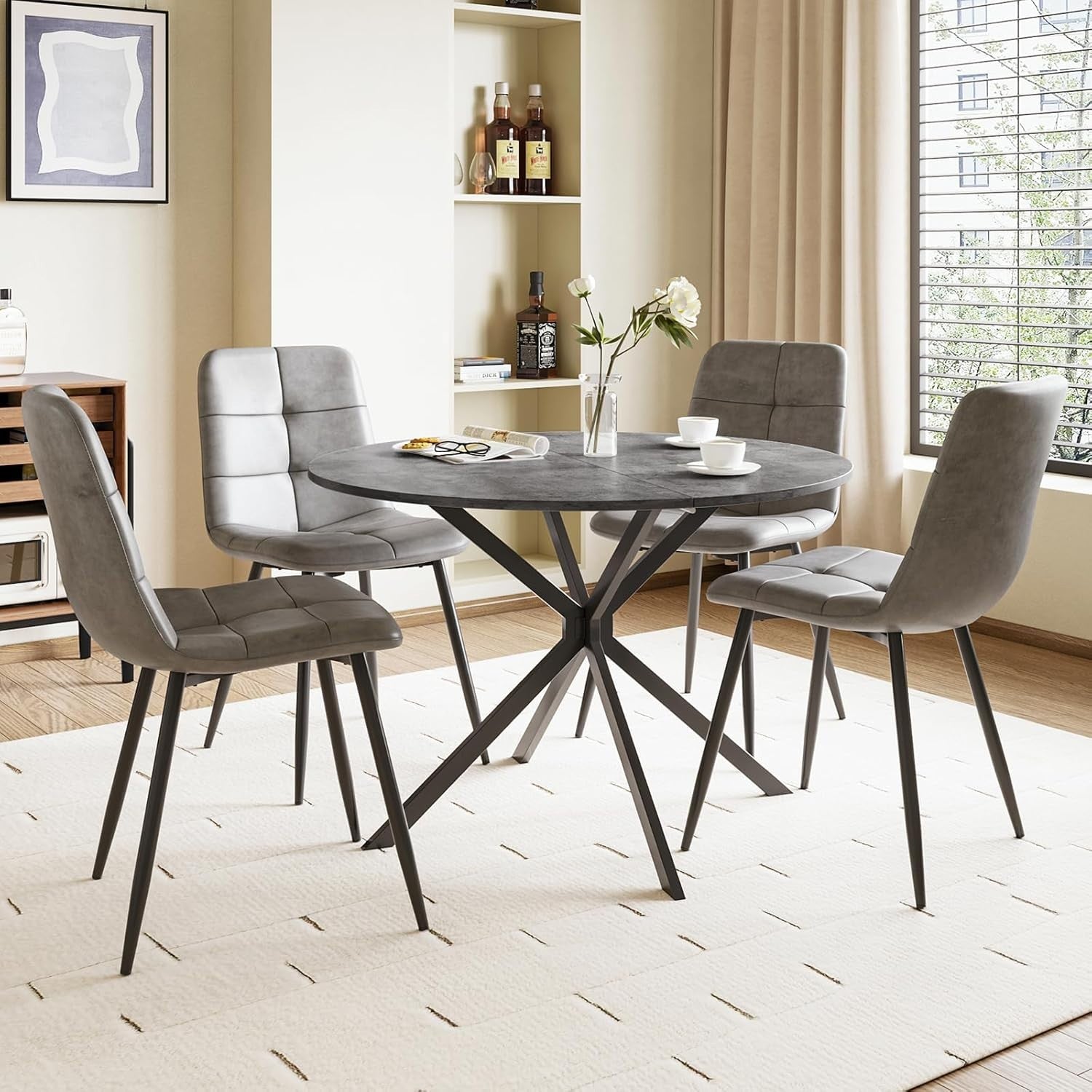 Folding Round Drop Leaf Dining Table Space-Saving Small Apartment Table