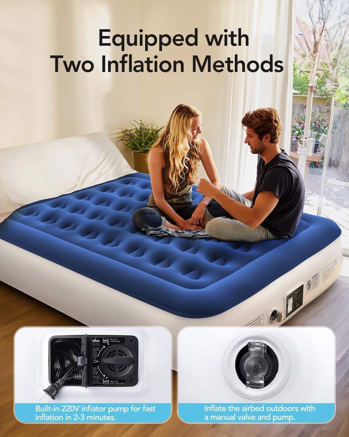 Inflatable Air Mattress King Size 33cm High Built-In Pump Camping Guest Bed