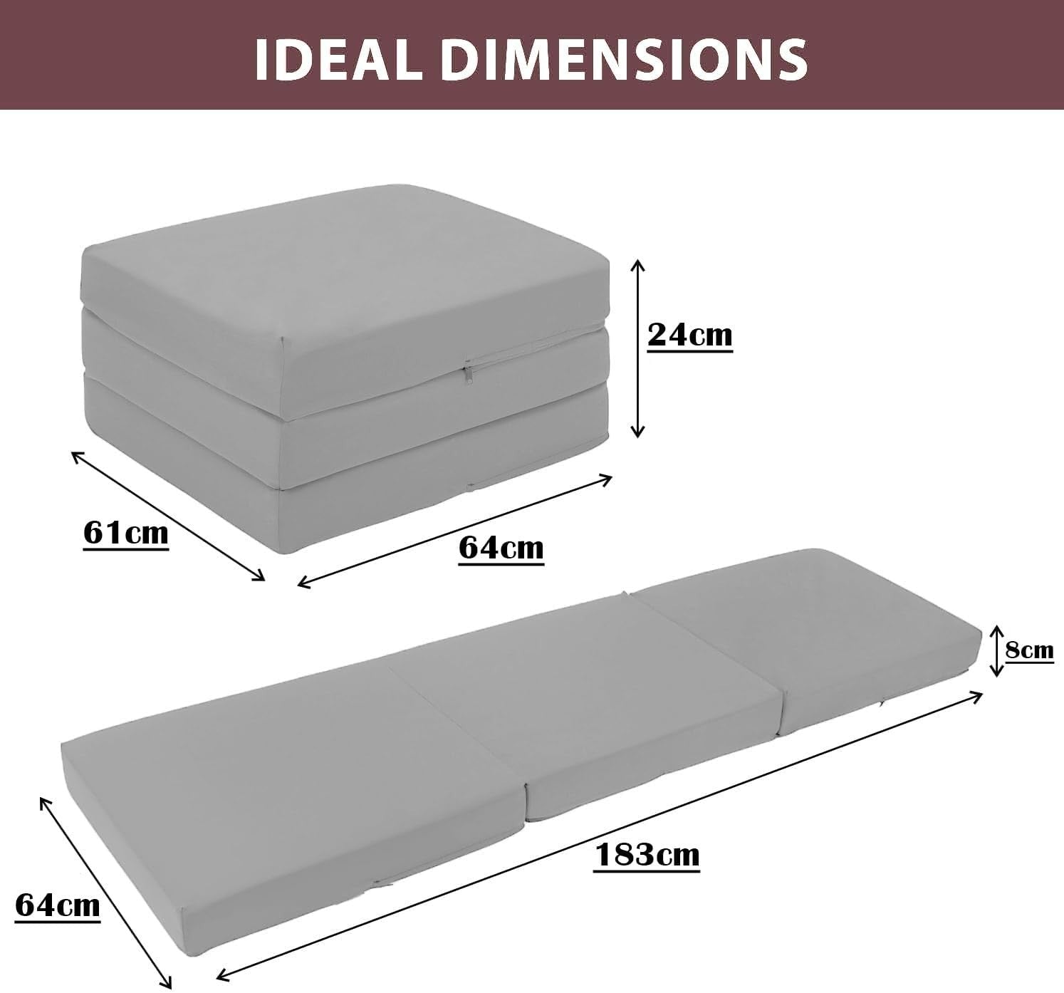 Folding Floor Mattress Futon Chair Bed Guest Sofa Foam Compact Silver
