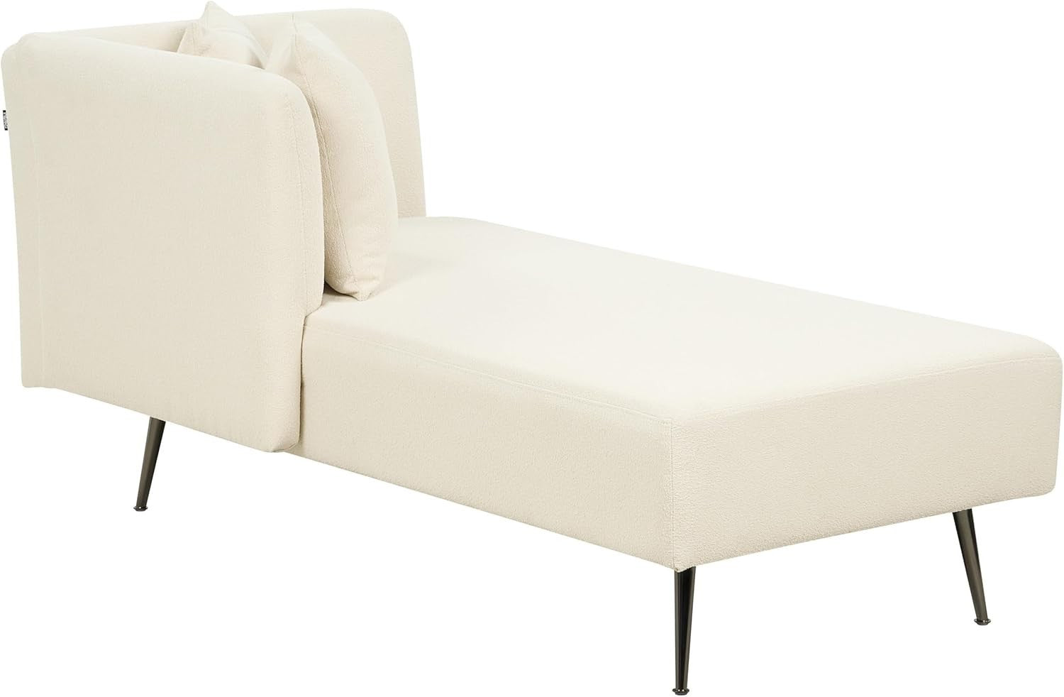 White Boucle Chaise Lounge Sofa | Recliner with Cushions Metal Legs