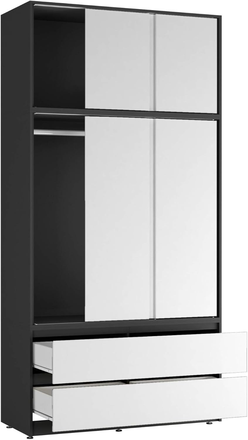 White Sliding Door Wardrobe 6 Doors 4 Drawers 240cm Modern Bedroom Closet