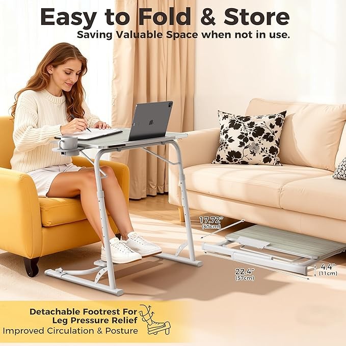 Adjustable Overbed Laptop Table Folding Sofa Desk White Portable Workstation