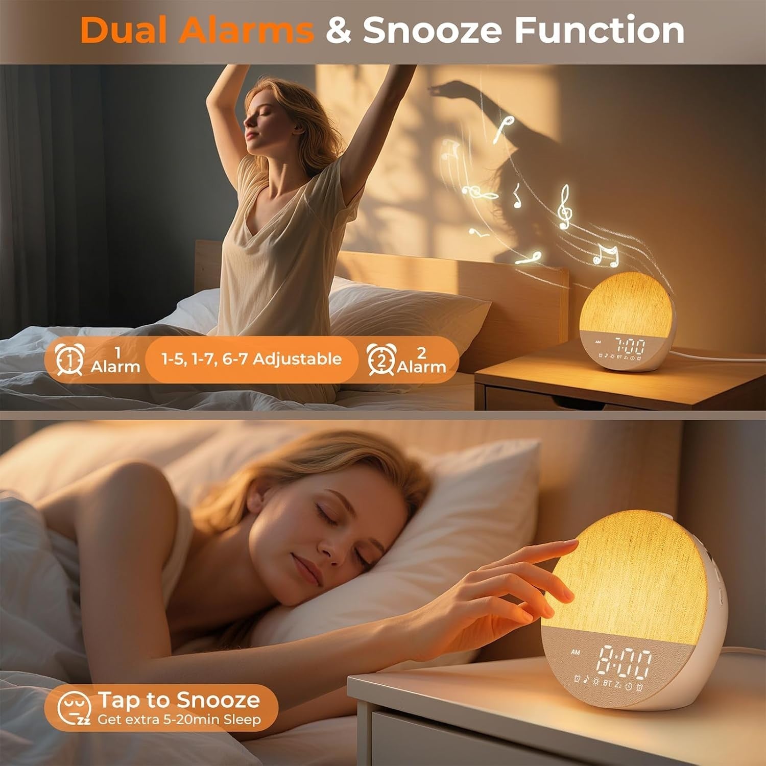 Sunrise Alarm Clock & White Noise Machine – 30 Sounds, 18 Lights