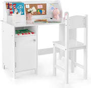 Kids Wooden Study Desk and Chair Set with Storage Whiteboard White