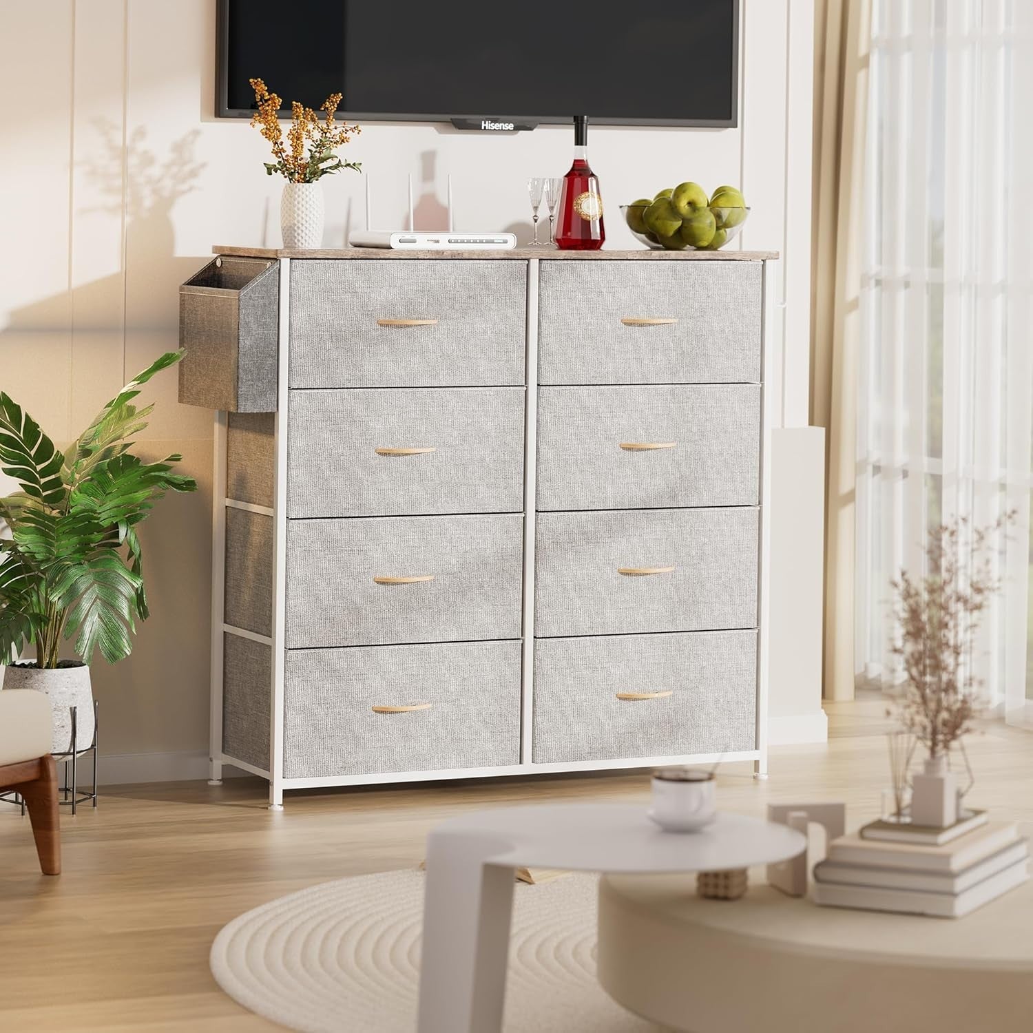 Light Grey 8 Drawer Storage Unit with Labels & Pocket – 80x30x97cm