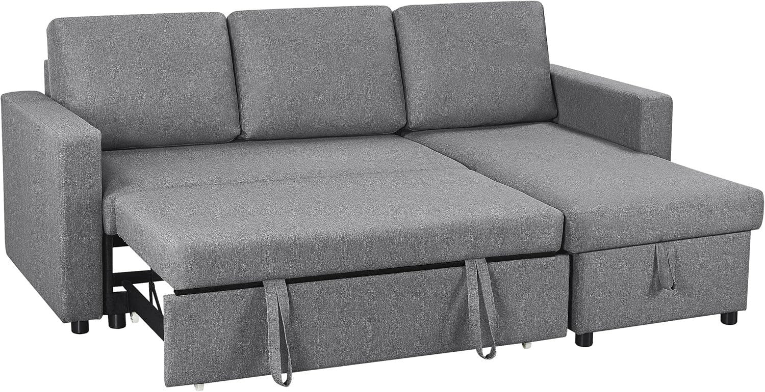 Light Grey L-Shaped Sofa Bed 3 Seater Pull Out Storage Sleeper Couch