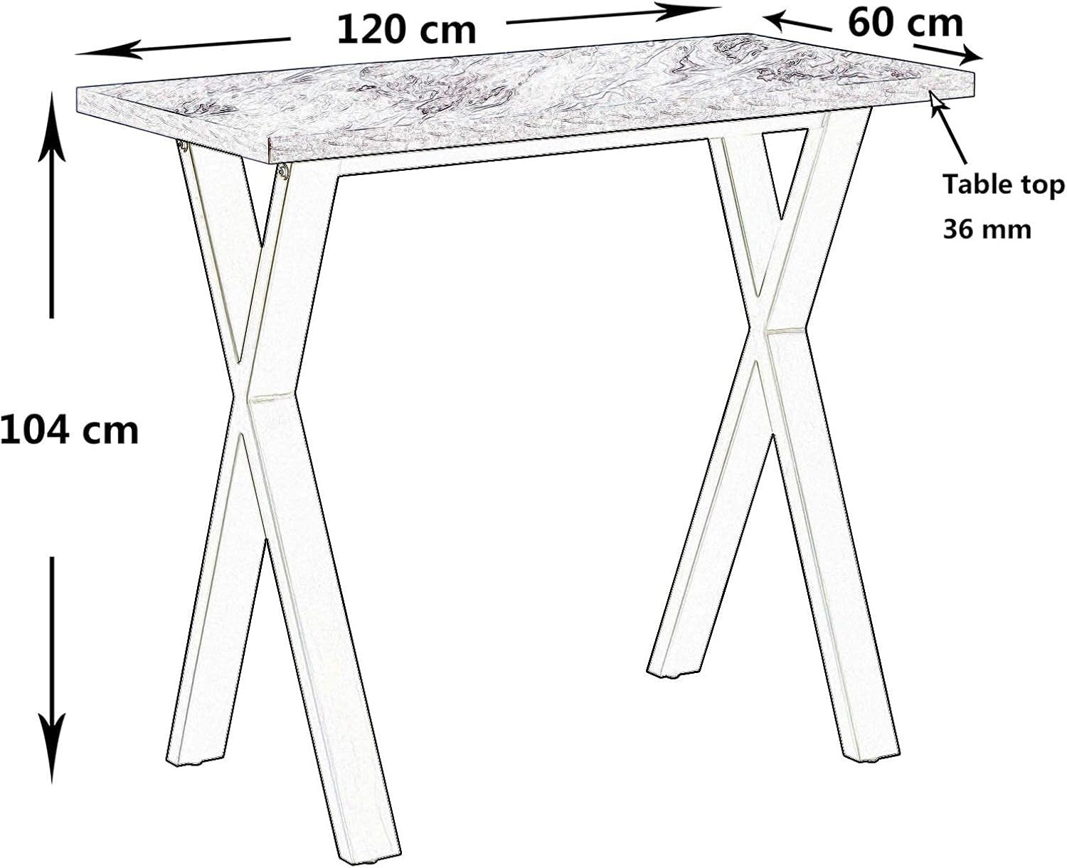 Grey Marble Effect Breakfast Bar Table with Metal Legs – Modern Counter Dining
