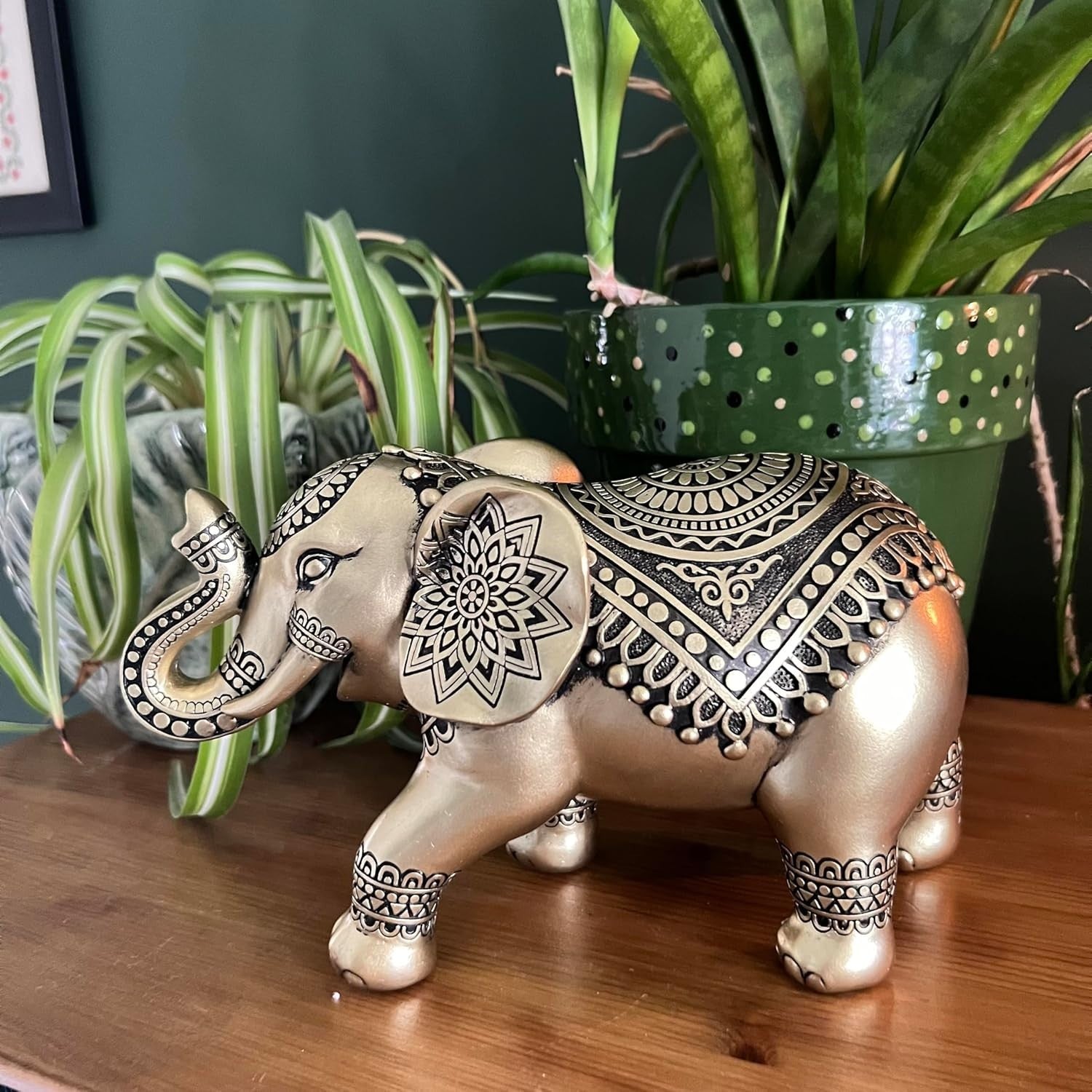 Golden Elephant Ornament Home Decor – Elegant Gold Figurine Resin Statue Gift