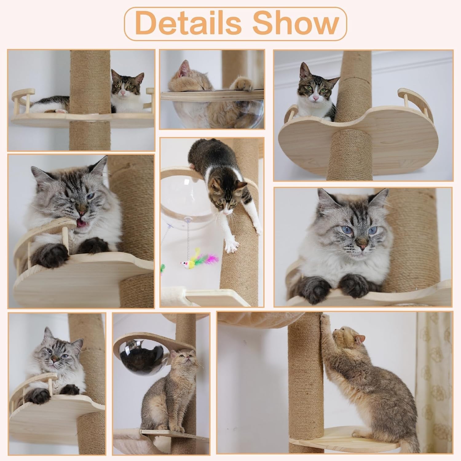 Floor to Ceiling Cat Tree Adjustable 50–120in Tower Sisal Scratching Post