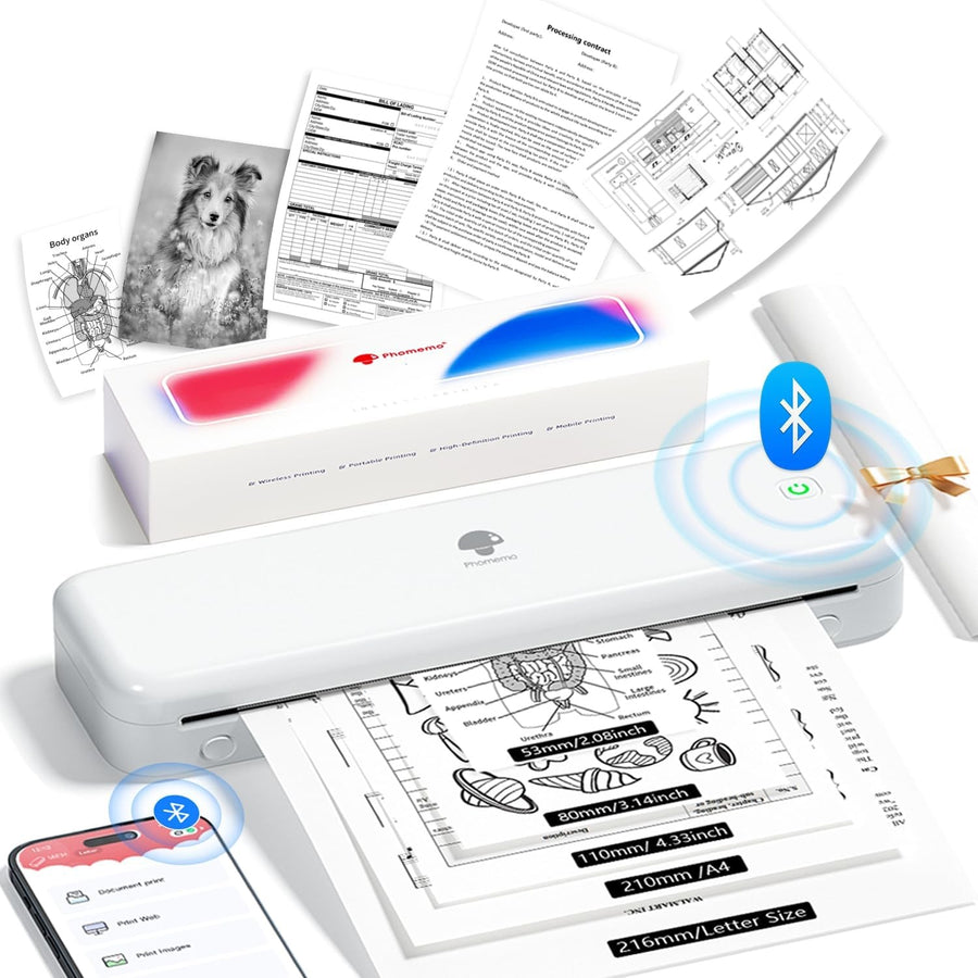 Portable A4 Thermal Printer Bluetooth Inkless Mobile Phone Laptop