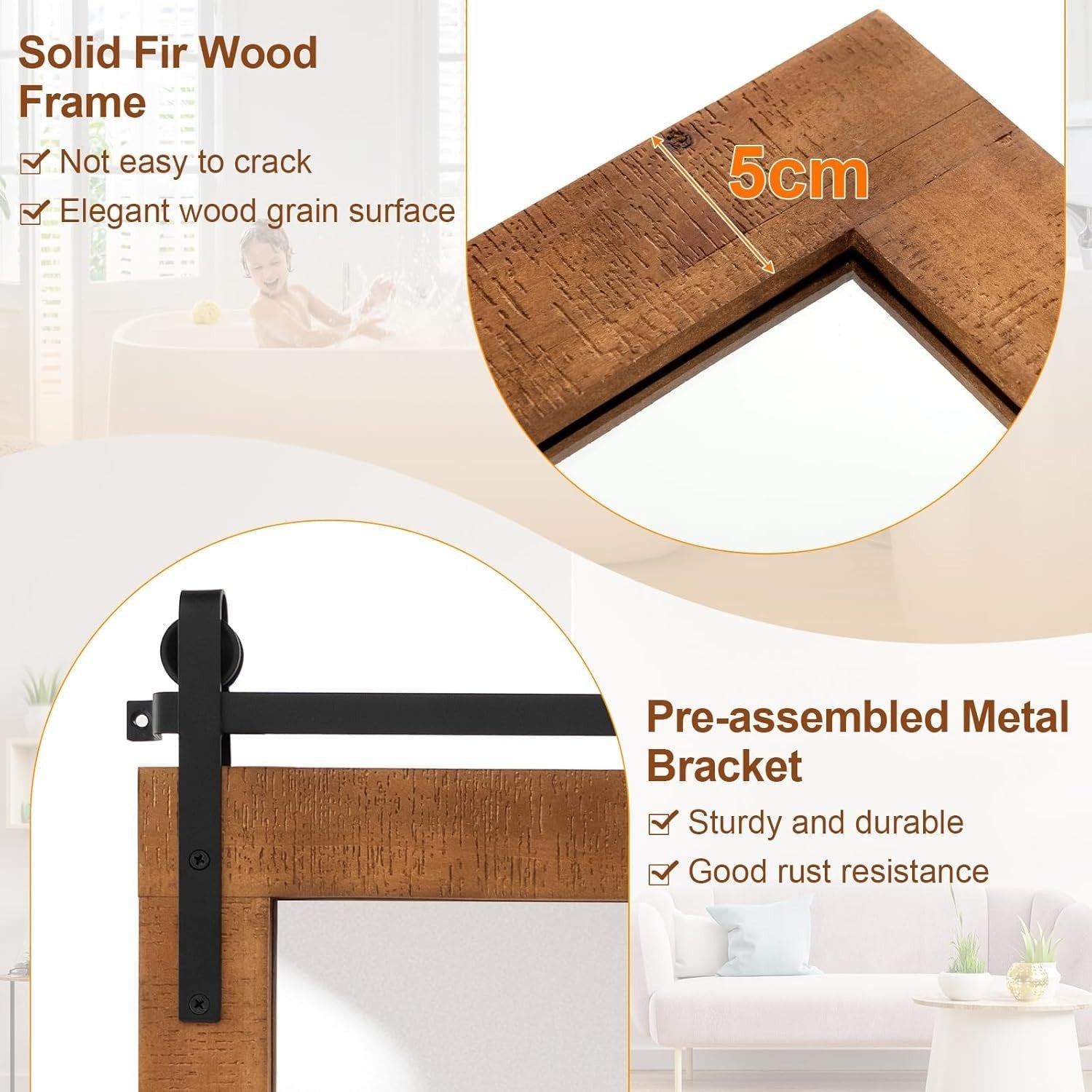 Rustic Barn Door Wall Mirror 101x66cm Wood Frame Farmhouse Vanity Decor