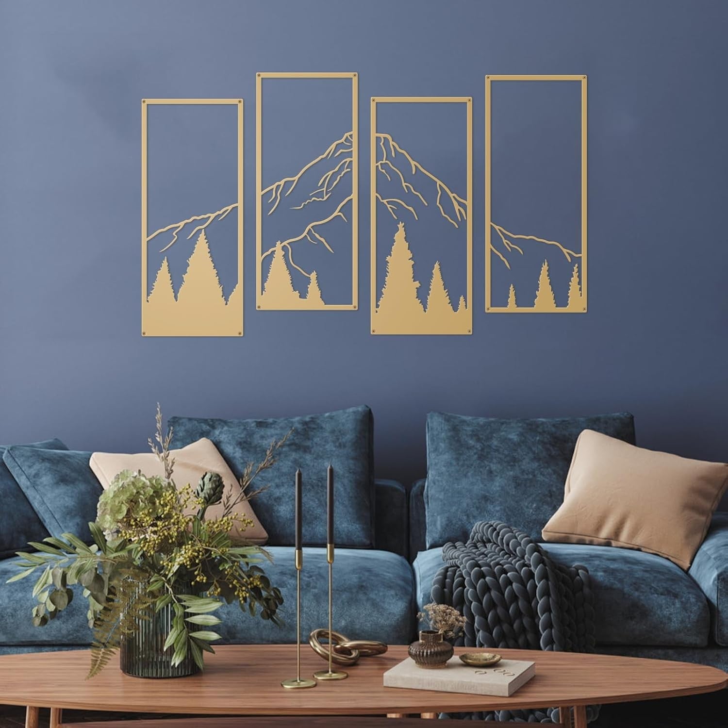 4pc Metal Mountain Wall Art Gold Forest Large Decor
