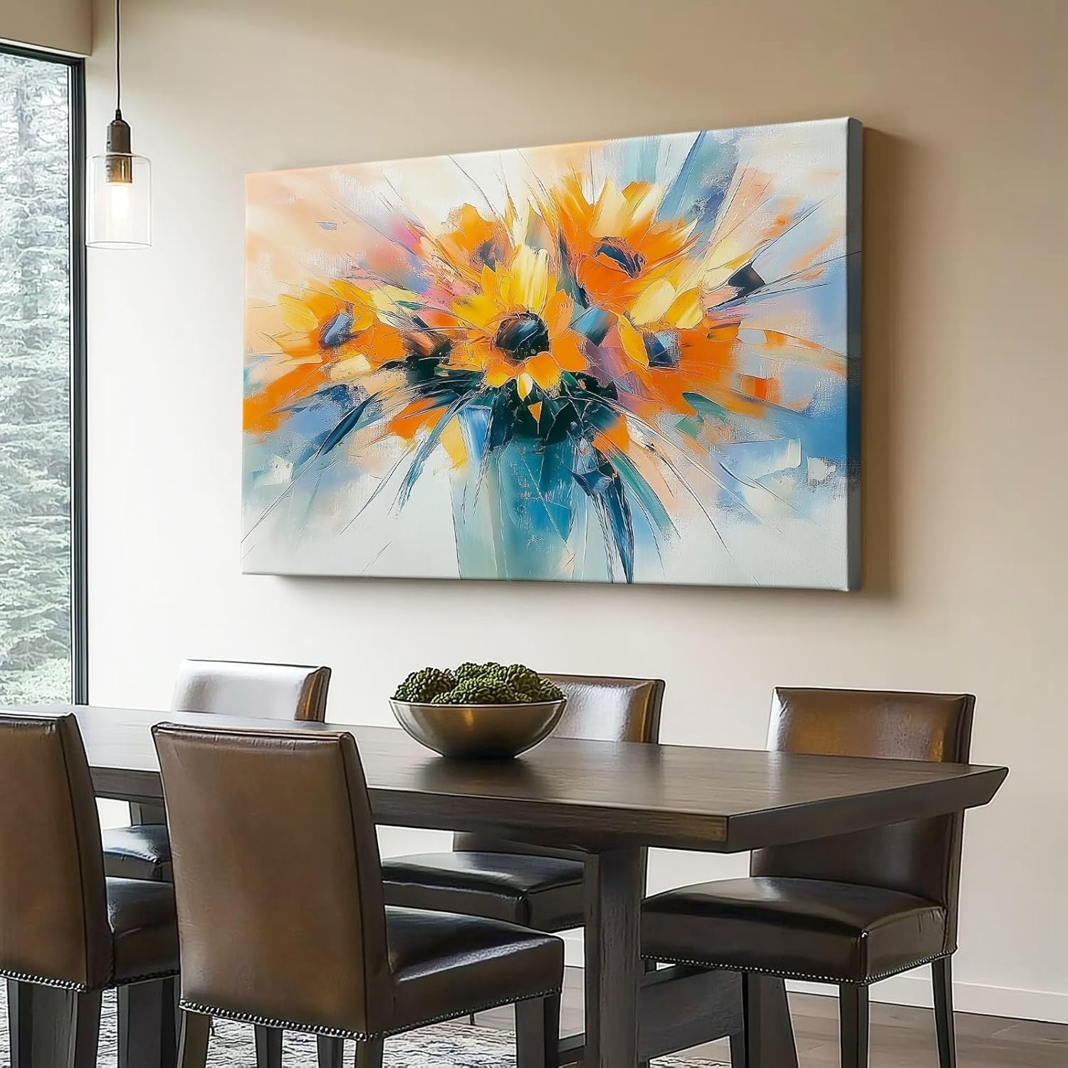 Sunflower Canvas Wall Art 40x30cm Modern Orange Blue Floral Print