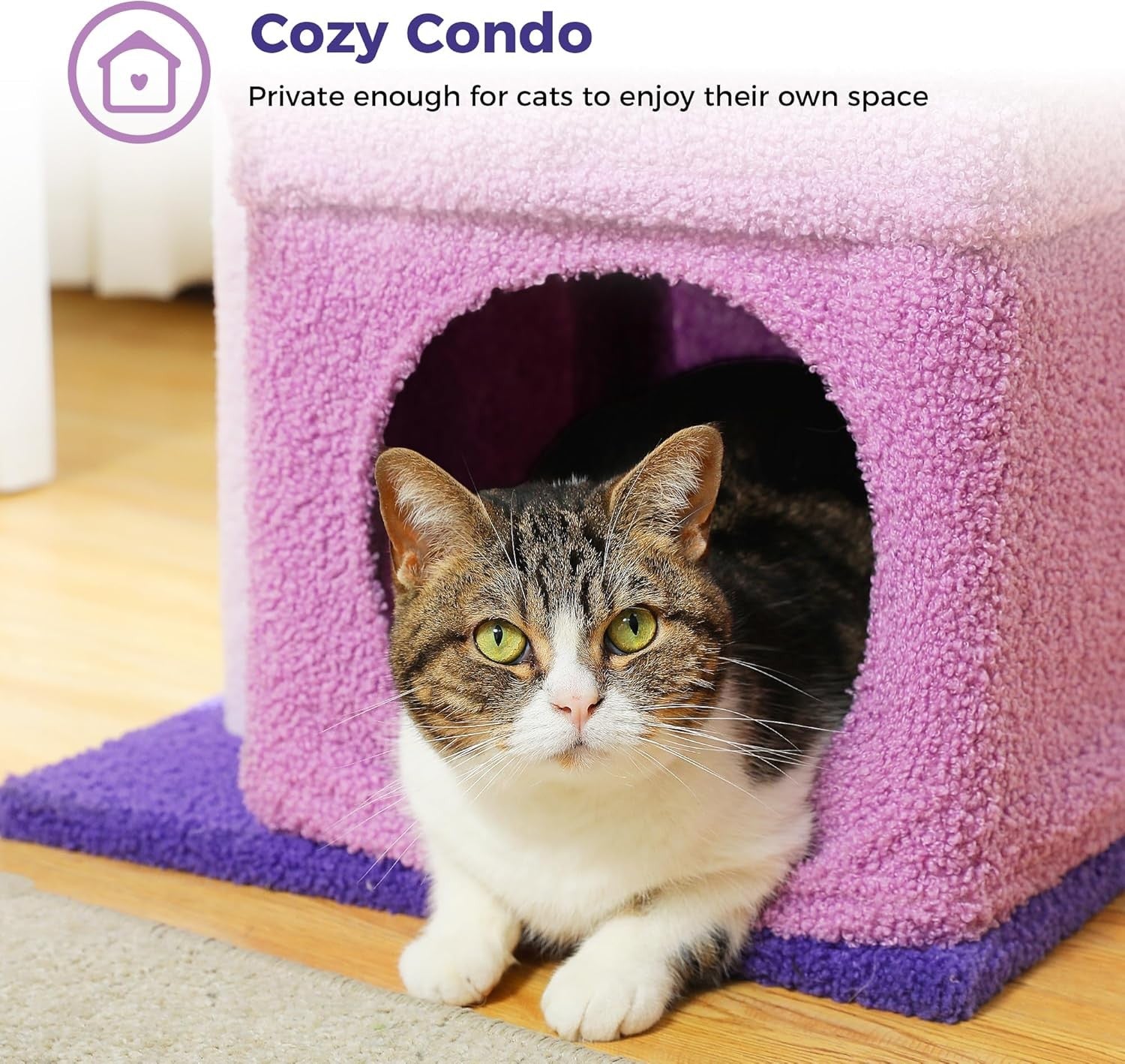 Small Cat Tree Tower with Condo Top Perch Sisal Scratching Post Purple