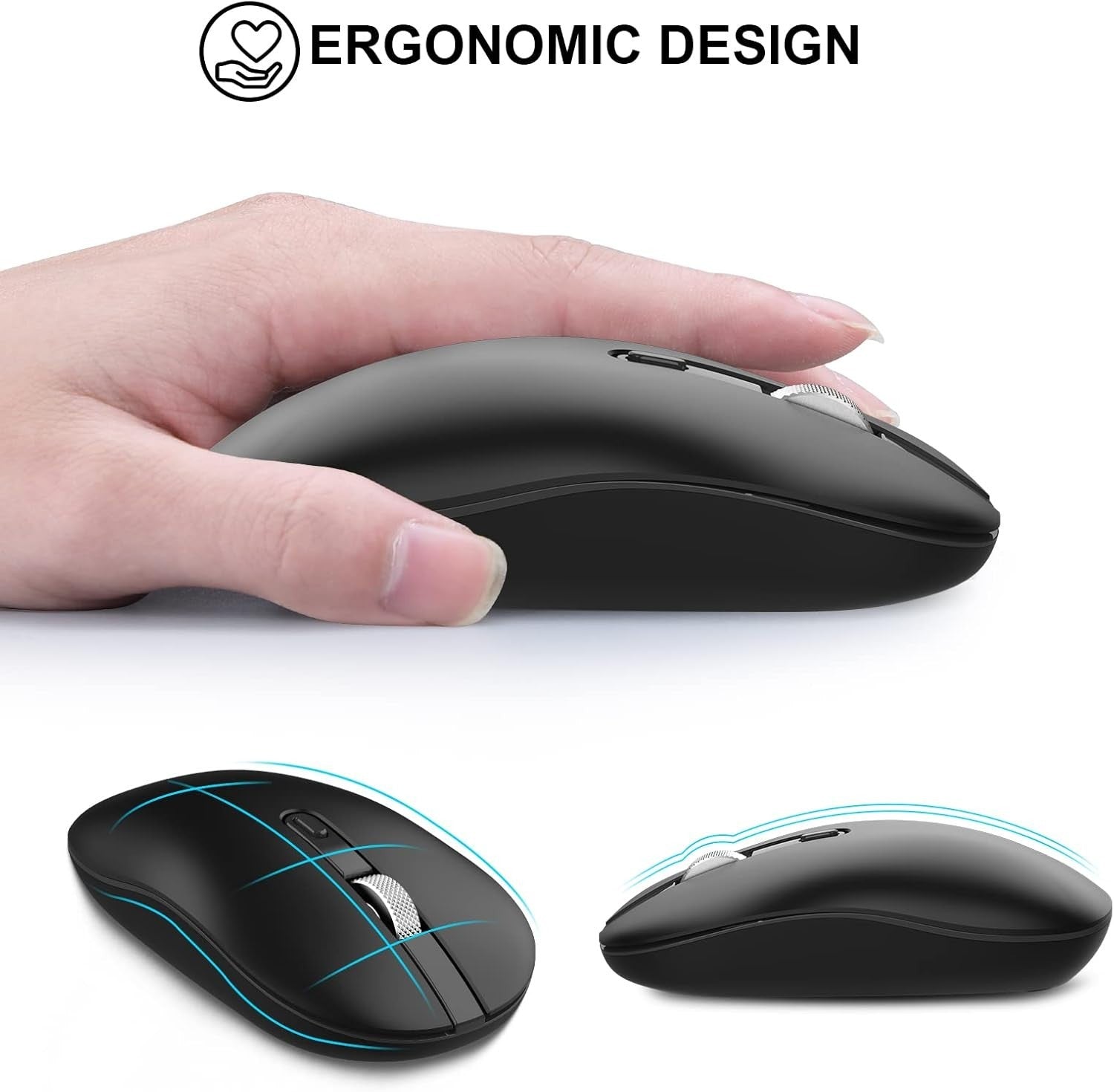 Slim Silent Wireless Mouse USB-C Cordless for Laptop MacBook