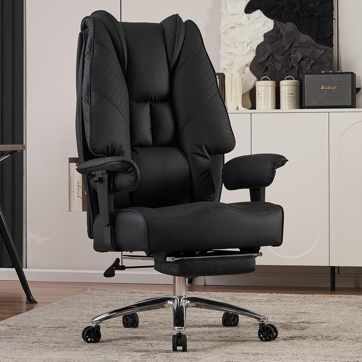 Oversized Heavy Duty Office Chair Big & Tall Ergonomic PU Leather Swivel Black